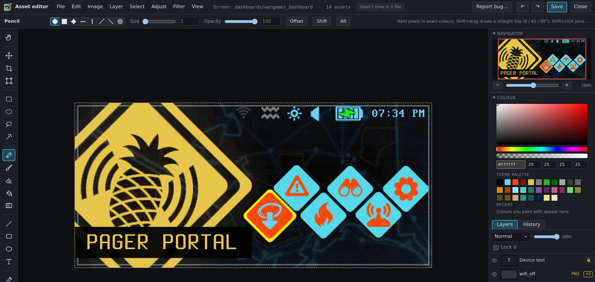 The asset editor painting the dashboard