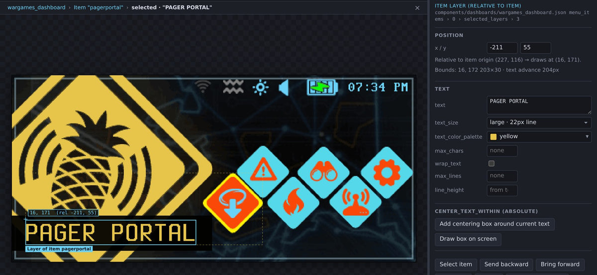 Editing a text layer on the dashboard