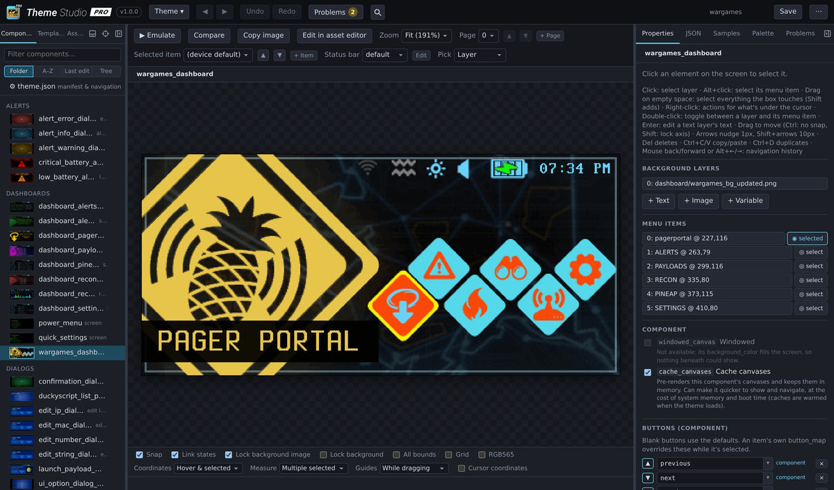 Theme Studio editing the Pager's dashboard